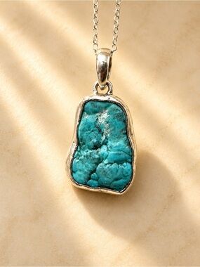 Turquoise Raw Pendant 925 Silver